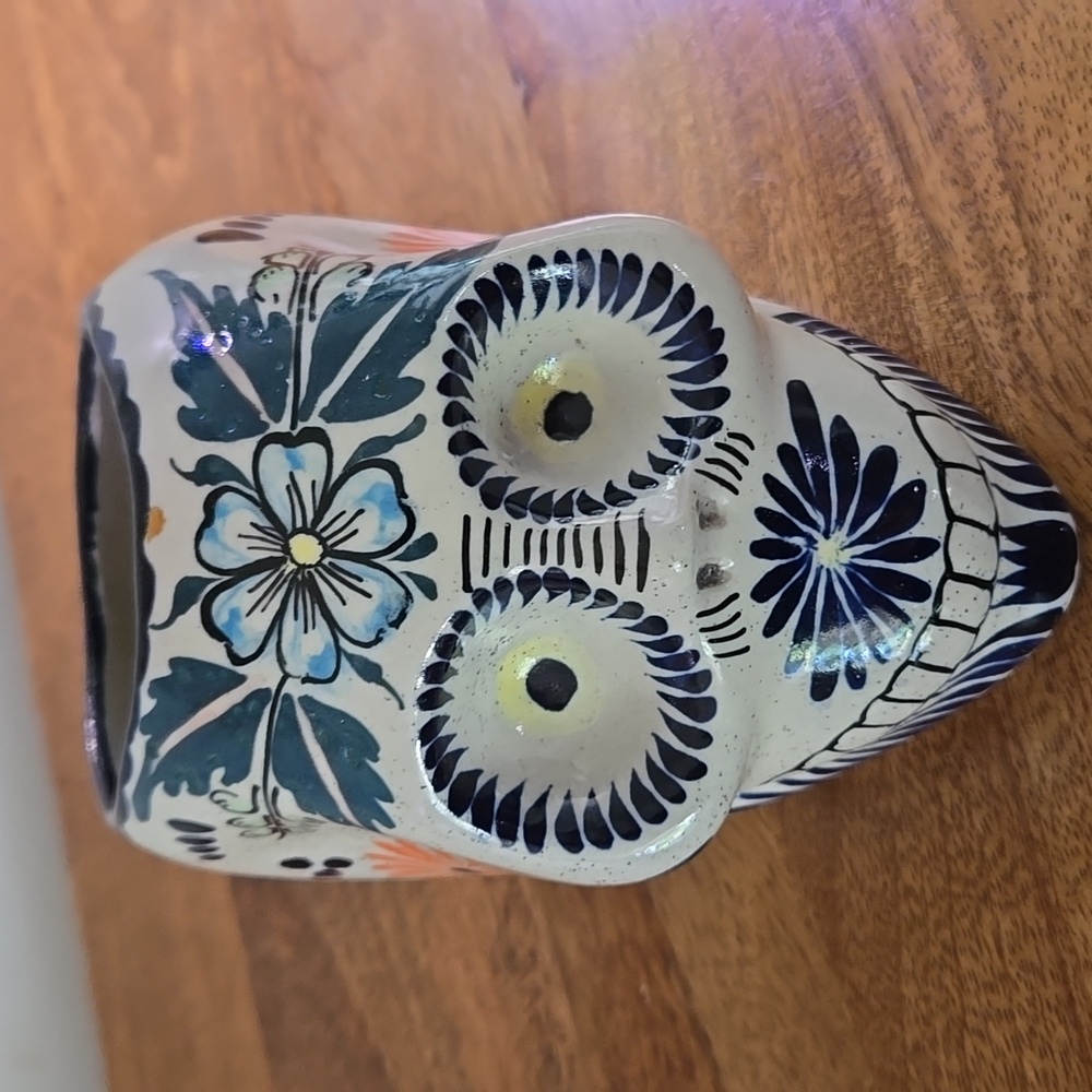 Hand-Painted Ceramic Skull Planter